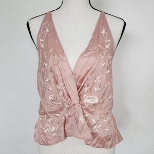 Free People Pink Combo boho racerback Coastal  Embroidered Camisole Tank
